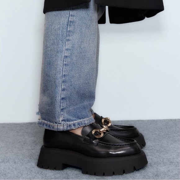 Zara Shoes - Zara CHAIN TRIM LUG SOLE LOAFERS size 5